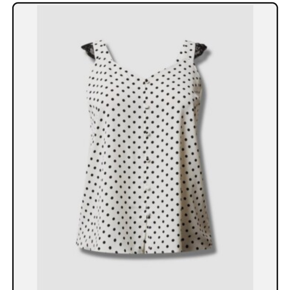 Polka Dot V-Neck Cami Tank Top - White with Black Dots
